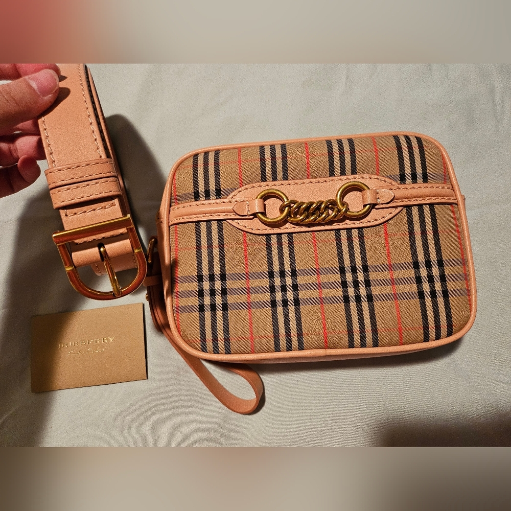 Burberry 1983 Check Link Canvas Leather Belt Bum Bag